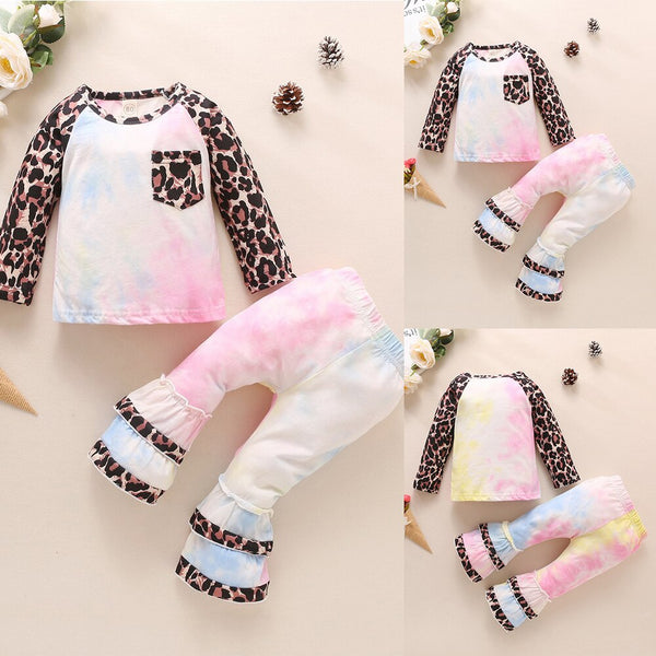 Fashion Baby Girls Clothing Set Cotton Long Sleeve Tie Dye Tops+Leopard Pants Casual Toddler 2Pcs Newborn Baby Girls Clothes D30 | Vimost Shop.