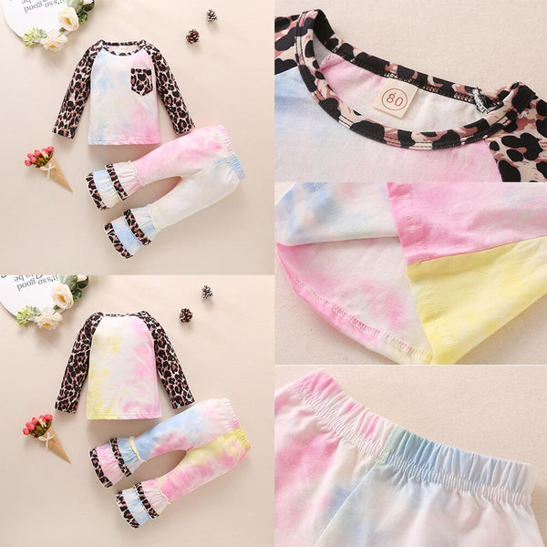 Fashion Baby Girls Clothing Set Cotton Long Sleeve Tie Dye Tops+Leopard Pants Casual Toddler 2Pcs Newborn Baby Girls Clothes D30 | Vimost Shop.
