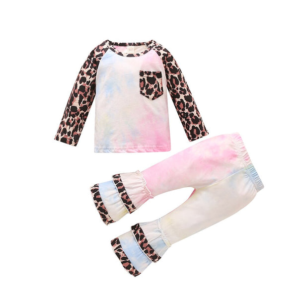 Fashion Baby Girls Clothing Set Cotton Long Sleeve Tie Dye Tops+Leopard Pants Casual Toddler 2Pcs Newborn Baby Girls Clothes D30 | Vimost Shop.