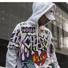 Men Fake 2 Pieces Hoodies For Men Letter Graffiti Harajuku High Street Style Oversize Hip Hop Fleece Couple Sweatshirt