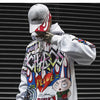 Men Fake 2 Pieces Hoodies For Men Letter Graffiti Harajuku High Street Style Oversize Hip Hop Fleece Couple Sweatshirt