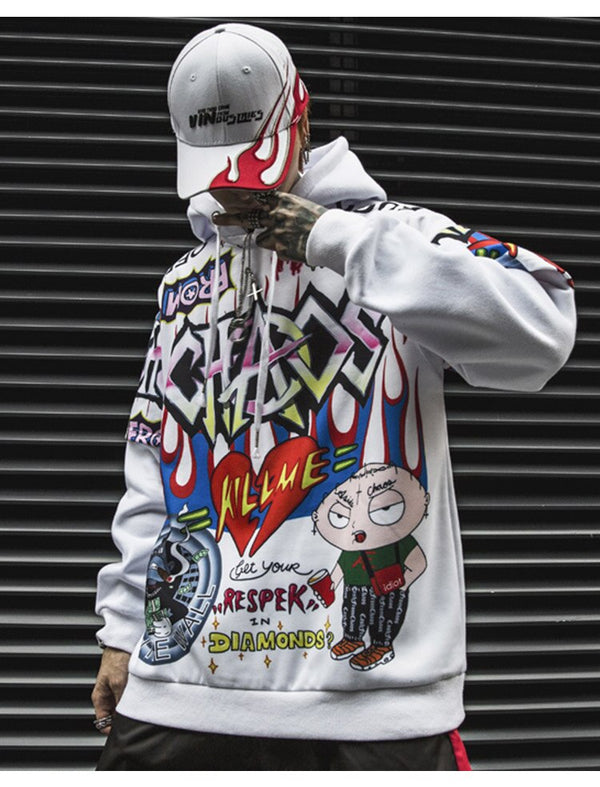 Men Fake 2 Pieces Hoodies For Men Letter Graffiti Harajuku High Street Style Oversize Hip Hop Fleece Couple Sweatshirt