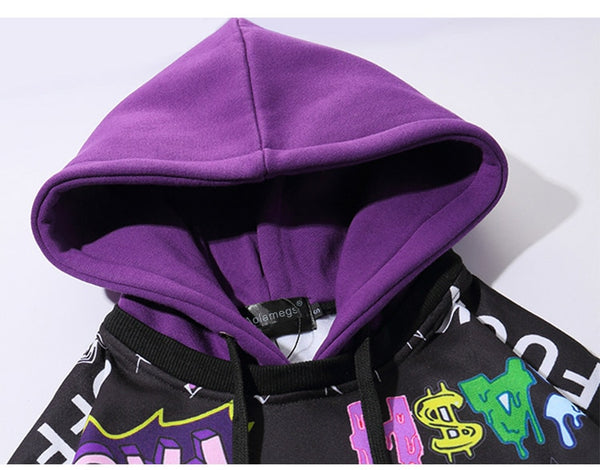 Men Fake 2 Pieces Hoodies For Men Letter Graffiti Harajuku High Street Style Oversize Hip Hop Fleece Couple Sweatshirt