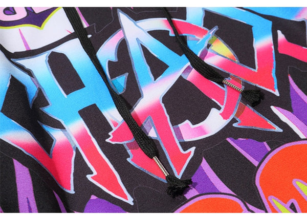 Men Fake 2 Pieces Hoodies For Men Letter Graffiti Harajuku High Street Style Oversize Hip Hop Fleece Couple Sweatshirt