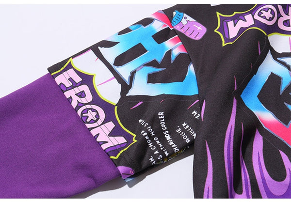 Men Fake 2 Pieces Hoodies For Men Letter Graffiti Harajuku High Street Style Oversize Hip Hop Fleece Couple Sweatshirt