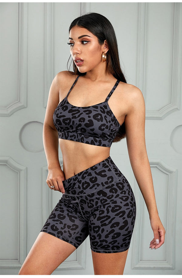 Seamless Leopard Yoga Sets Women Gym Clothes Bra Top And Leggings Shorts Sexy Fitness Sportswear Suit Running Workout Tracksuit | Vimost Shop.