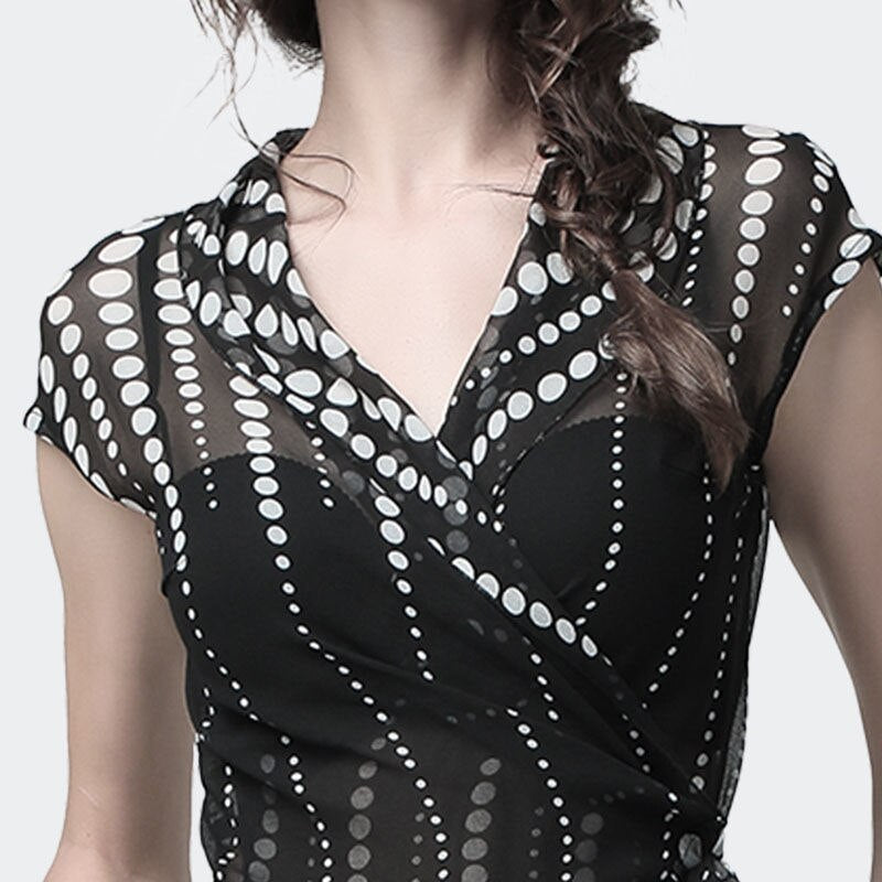 Polka dot chiffon shirt top women summer new V-neck short-sleeved sexy waist waist was thin shirt Female | Vimost Shop.