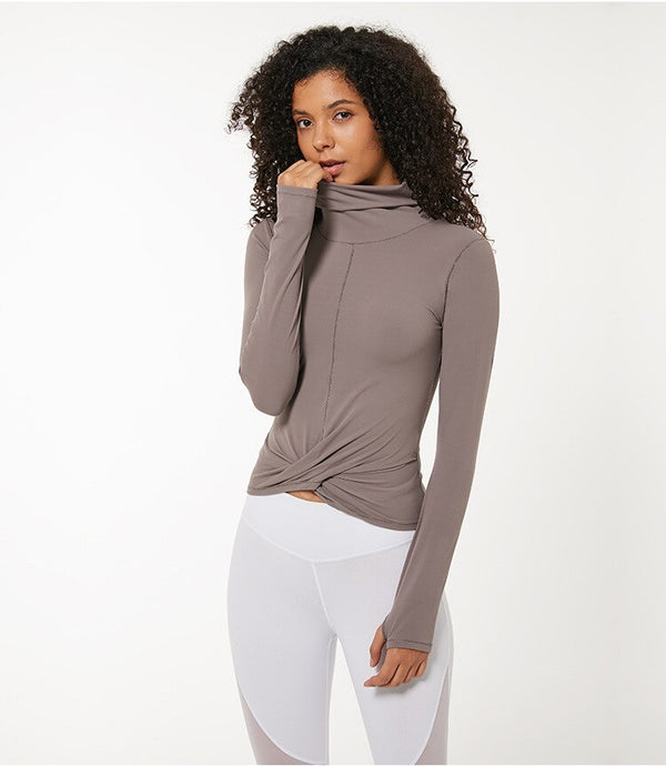 High Collar Yoga Crop Tops with Thumb Hole Sports Athletic Long Sleeve Shirts Women Twist Fitness Gym Tops High Quality | Vimost Shop.