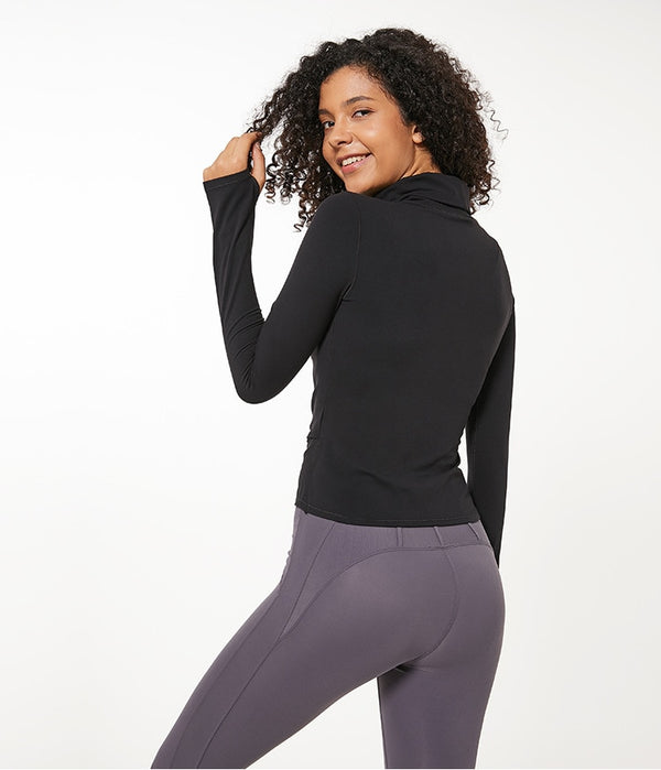 High Collar Yoga Crop Tops with Thumb Hole Sports Athletic Long Sleeve Shirts Women Twist Fitness Gym Tops High Quality | Vimost Shop.