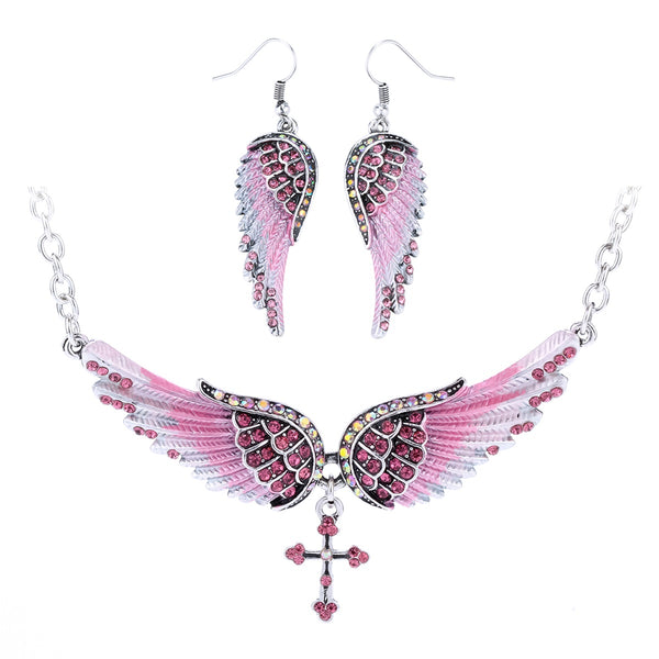 Angel Wing Cross Necklace Earrings Sets Women Biker Bling Jewelry Birthday Gifts for Her Wife Mom Girlfriend Dropshipping | Vimost Shop.