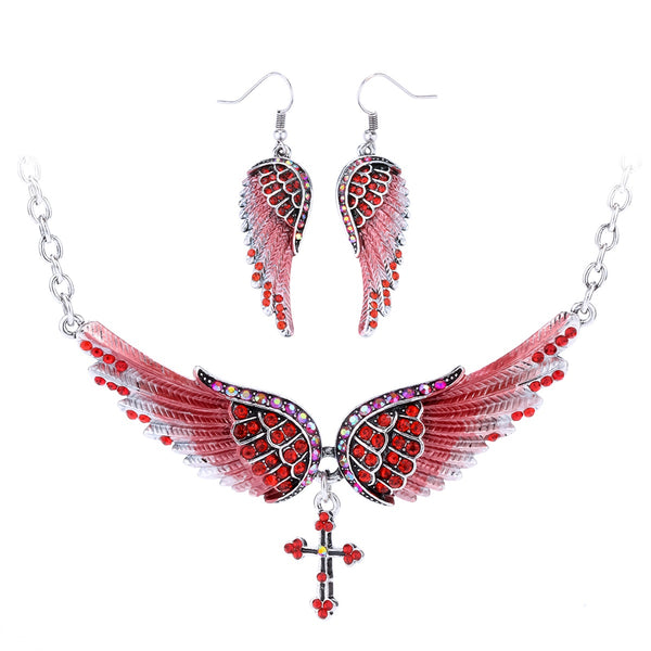 Angel Wing Cross Necklace Earrings Sets Women Biker Bling Jewelry Birthday Gifts for Her Wife Mom Girlfriend Dropshipping | Vimost Shop.