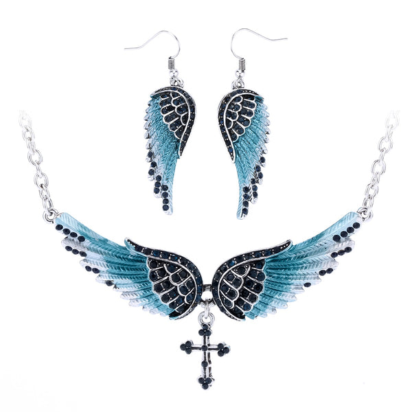 Angel Wing Cross Necklace Earrings Sets Women Biker Bling Jewelry Birthday Gifts for Her Wife Mom Girlfriend Dropshipping | Vimost Shop.