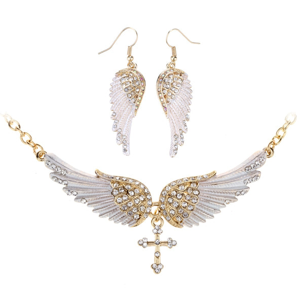 Angel Wing Cross Necklace Earrings Sets Women Biker Bling Jewelry Birthday Gifts for Her Wife Mom Girlfriend Dropshipping | Vimost Shop.