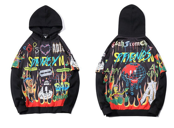 Hoodies Men Hip Hop Letter Print Men Pullover Cartoon Oversize Style Hooded Sweatshirt Lover High Street Streetwear