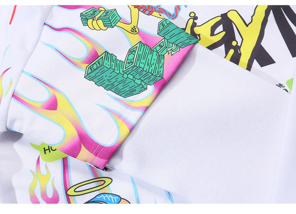 Hoodies Men Hip Hop Letter Print Men Pullover Cartoon Oversize Style Hooded Sweatshirt Lover High Street Streetwear