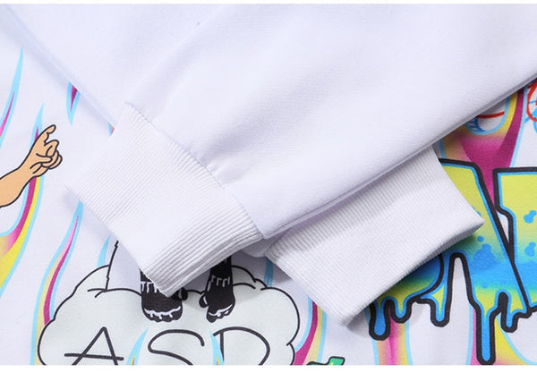 Hoodies Men Hip Hop Letter Print Men Pullover Cartoon Oversize Style Hooded Sweatshirt Lover High Street Streetwear