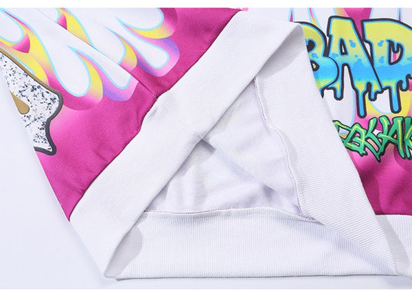 Hoodies Men Hip Hop Letter Print Men Pullover Cartoon Oversize Style Hooded Sweatshirt Lover High Street Streetwear