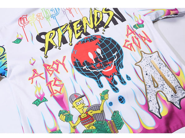 Hoodies Men Hip Hop Letter Print Men Pullover Cartoon Oversize Style Hooded Sweatshirt Lover High Street Streetwear