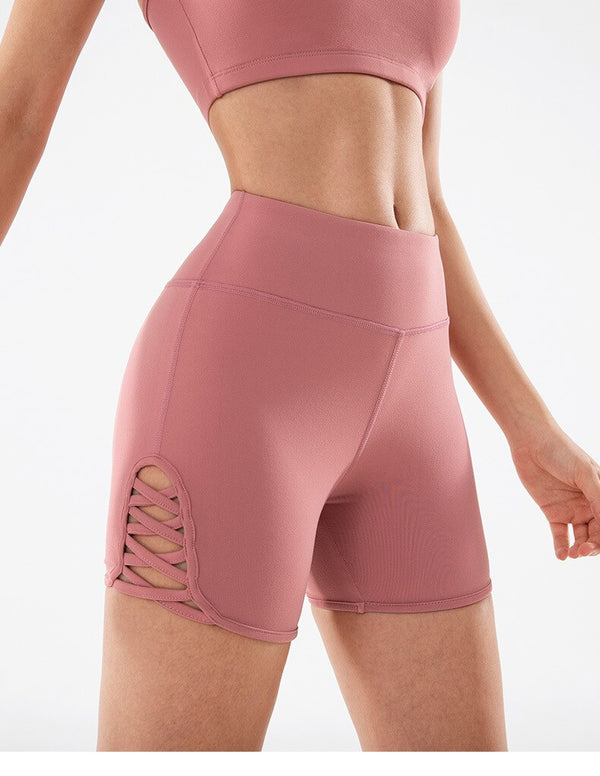 Side Cross Strap Fitness Sport Shorts Women High Waist Hip Up Training Gym Shorts Anti-sweat Jogger Yoga Shorts S-XL