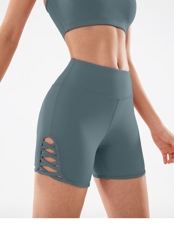 Side Cross Strap Fitness Sport Shorts Women High Waist Hip Up Training Gym Shorts Anti-sweat Jogger Yoga Shorts S-XL