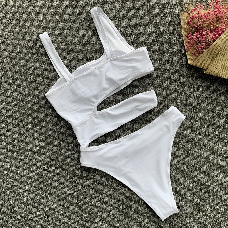 New Sexy White One Piece Swimsuit Women Cut Out Swimwear Push Up Monokini Bathing Suits Beach Wear Swimming Suit For Women | Vimost Shop.