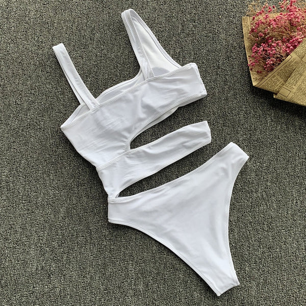 New Sexy White One Piece Swimsuit Women Cut Out Swimwear Push Up Monokini Bathing Suits Beach Wear Swimming Suit For Women | Vimost Shop.