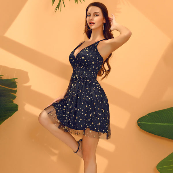 Princess dress spring and summer hot sale hot style V-neck strap sexy glitter star sequin dress backless nightclub dress | Vimost Shop.