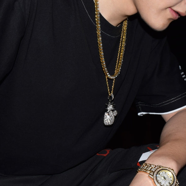 Gold Color Pineapple shape Necklace & Pendant With 4mm Tennis Chain  AAA Cubic Zircon Men's Women Hip hop Rock Jewelry 2.4x5.8CM | Vimost Shop.