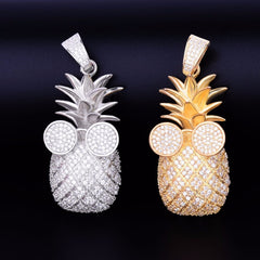 Gold Color Pineapple shape Necklace & Pendant With 4mm Tennis Chain  AAA Cubic Zircon Men's Women Hip hop Rock Jewelry 2.4x5.8CM