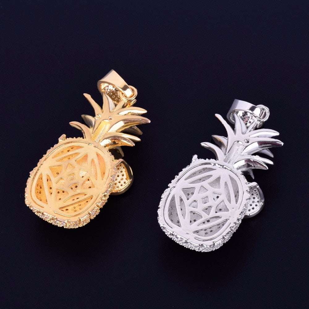 Gold Color Pineapple shape Necklace & Pendant With 4mm Tennis Chain AAA Cubic Zircon Men's Women Hip hop Rock Jewelry 2.4x5.8CM | Vimost Shop.