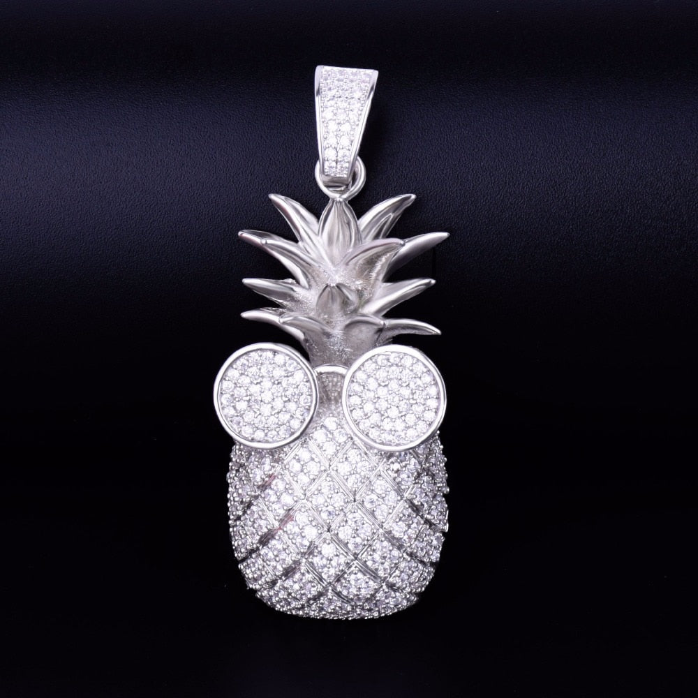 Gold Color Pineapple shape Necklace & Pendant With 4mm Tennis Chain AAA Cubic Zircon Men's Women Hip hop Rock Jewelry 2.4x5.8CM | Vimost Shop.