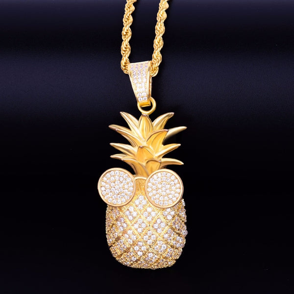 Gold Color Pineapple shape Necklace & Pendant With 4mm Tennis Chain  AAA Cubic Zircon Men's Women Hip hop Rock Jewelry 2.4x5.8CM | Vimost Shop.