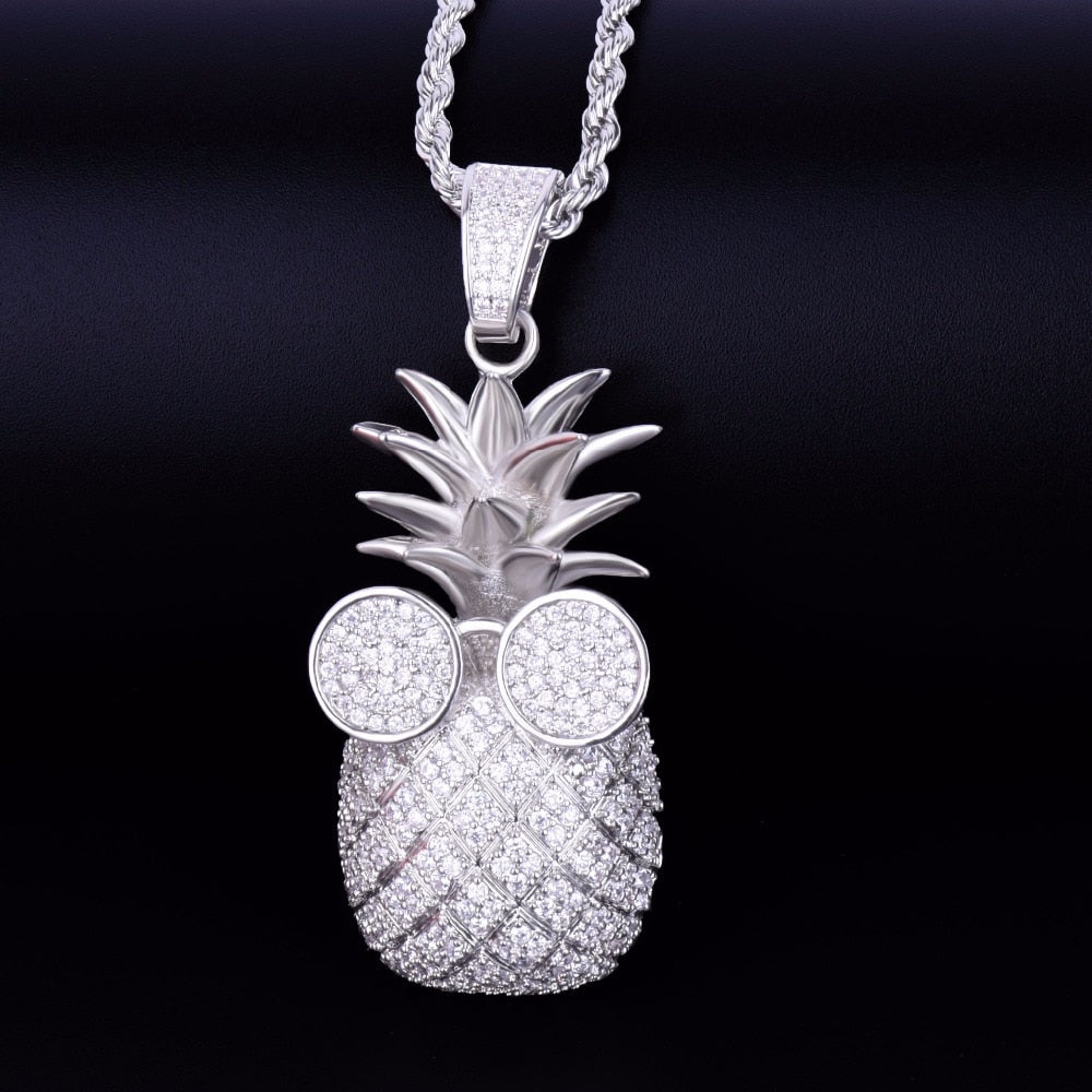 Gold Color Pineapple shape Necklace & Pendant With 4mm Tennis Chain AAA Cubic Zircon Men's Women Hip hop Rock Jewelry 2.4x5.8CM | Vimost Shop.