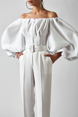 Women Sexy Party Off Shoulder Top Ladies White Black Shirt Cotton Bodycon Blouse Lantern Sleeve Elegant Khaki Blouse