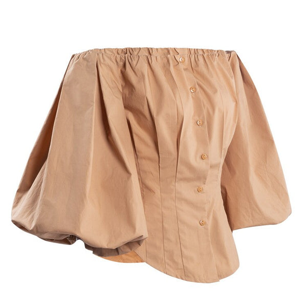 Women Sexy Party Off Shoulder Top Ladies White Black Shirt Cotton Bodycon Blouse Lantern Sleeve Elegant Khaki Blouse | Vimost Shop.