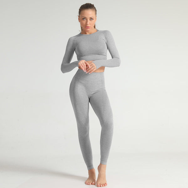 Lycra Seamless 2PCS Women Yoga Set Gym Clothing Fitness Leggings+Cropped Shirts Sport Suit Women Long Sleeve Tracksuit Active | Vimost Shop.