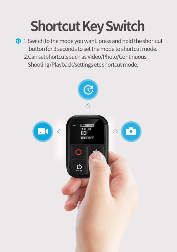 80M Wifi Remote Control Self-luminous OLED Screen With Set and Shortcut Key For GoPro Hero 8 7 6 5 4 Session | Vimost Shop.