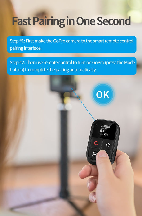 80M Wifi Remote Control Self-luminous OLED Screen With Set and Shortcut Key For GoPro Hero 8 7 6 5 4 Session | Vimost Shop.