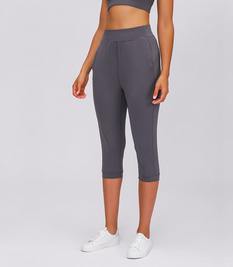 Leisure&Home Sport Fitness Yoga Capri Joggers Women High Waist Stretchy Workout Gym Cropped Pants with Pocket