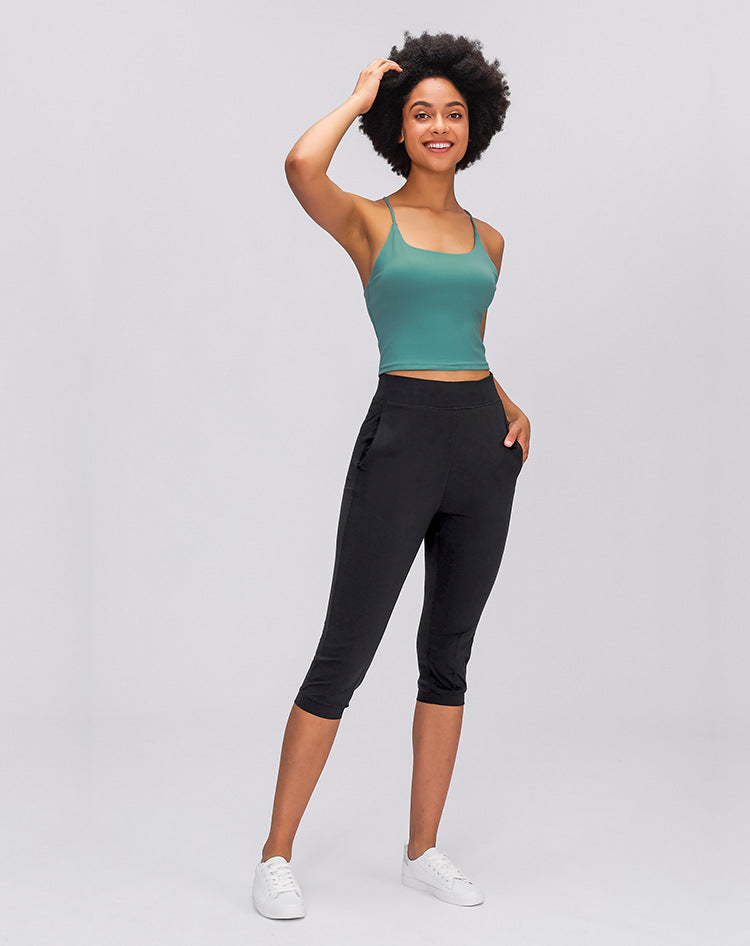 Leisure&Home Sport Fitness Yoga Capri Joggers Women High Waist Stretchy Workout Gym Cropped Pants with Pocket
