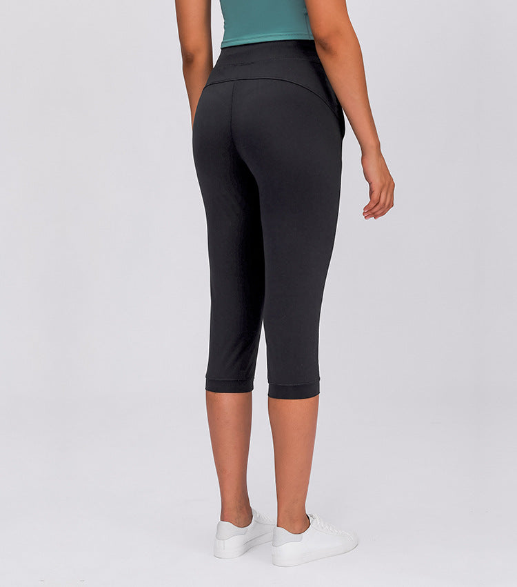 Leisure&Home Sport Fitness Yoga Capri Joggers Women High Waist Stretchy Workout Gym Cropped Pants with Pocket