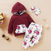 3Pcs Winter Infant Girls Clothing Floral Printed Hooded Sweatshirts And Pants Headband Outfits Casual Newborn Clothing D30 | Vimost Shop.