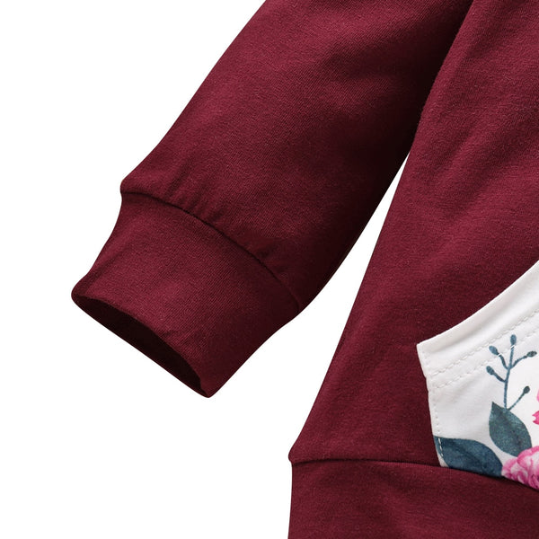 3Pcs Winter Infant Girls Clothing Floral Printed Hooded Sweatshirts And Pants Headband Outfits Casual Newborn Clothing D30 | Vimost Shop.