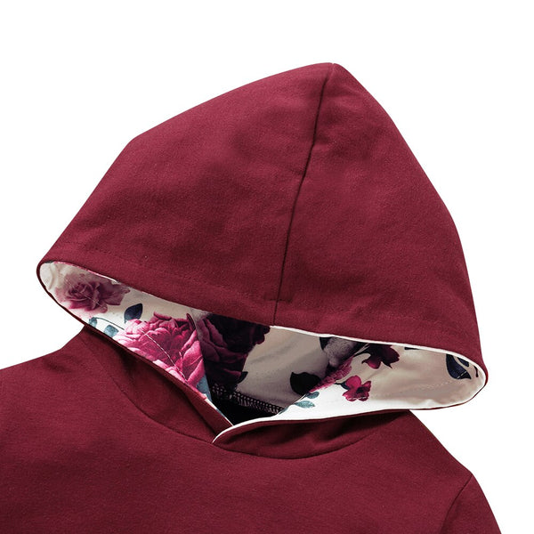 3Pcs Winter Infant Girls Clothing Floral Printed Hooded Sweatshirts And Pants Headband Outfits Casual Newborn Clothing D30 | Vimost Shop.