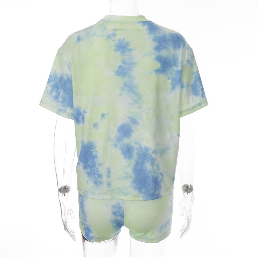 Tie Dye Print Casual Gym Sports Two Piece Set Fashion Workout Fitness Running Tracksuit Women Short Sleeve T Shirt Shorts Suit | Vimost Shop.