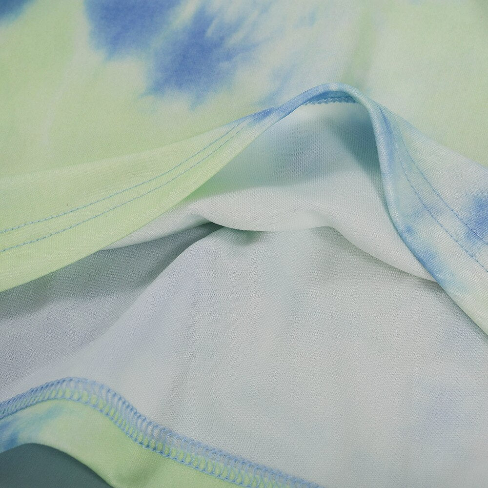 Tie Dye Print Casual Gym Sports Two Piece Set Fashion Workout Fitness Running Tracksuit Women Short Sleeve T Shirt Shorts Suit | Vimost Shop.