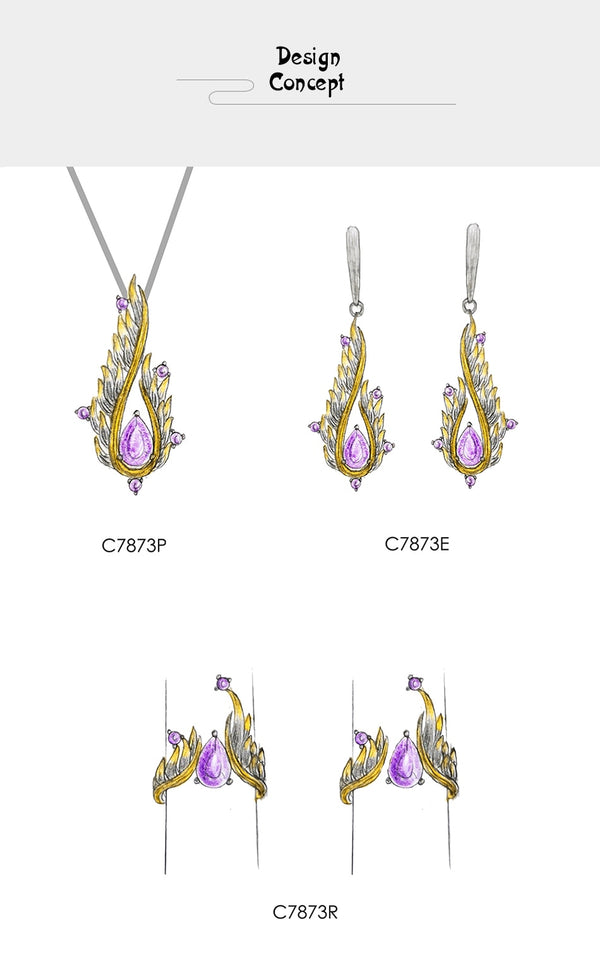 925 Sterling Silver Handmade Angel's Wing Pendant Necklace Natural Amethyst Gemstone Fine Jewelry for Women | Vimost Shop.