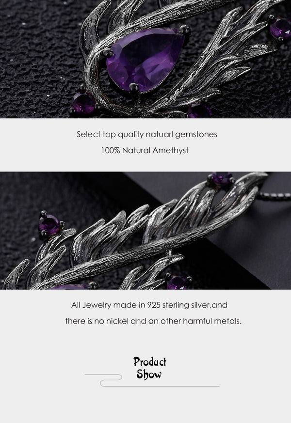 925 Sterling Silver Handmade Angel's Wing Pendant Necklace Natural Amethyst Gemstone Fine Jewelry for Women | Vimost Shop.