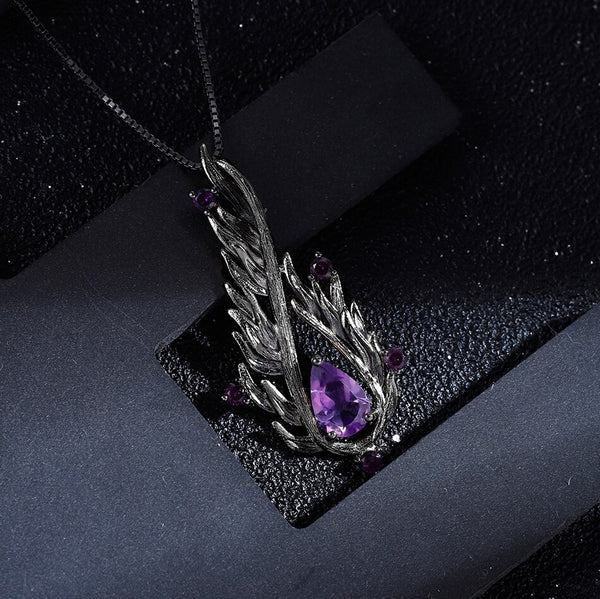 925 Sterling Silver Handmade Angel's Wing Pendant Necklace Natural Amethyst Gemstone Fine Jewelry for Women | Vimost Shop.