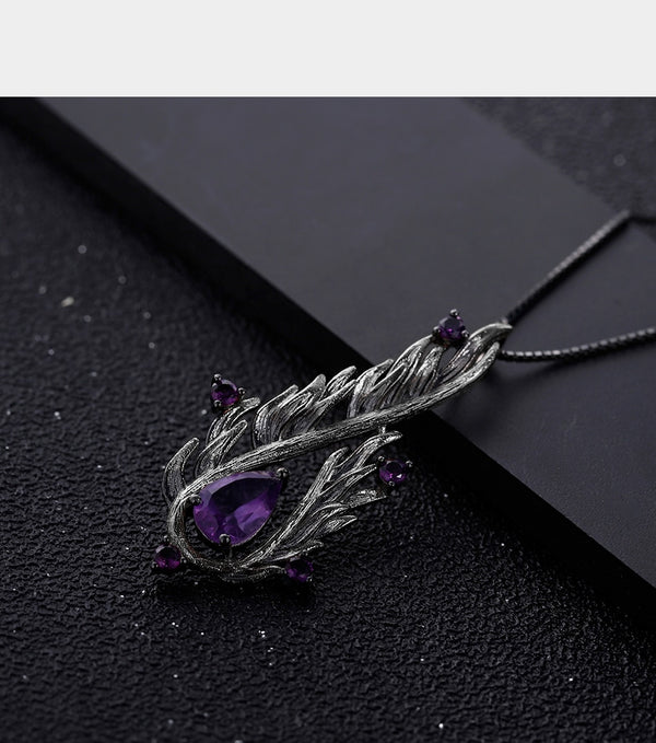 925 Sterling Silver Handmade Angel's Wing Pendant Necklace Natural Amethyst Gemstone Fine Jewelry for Women | Vimost Shop.